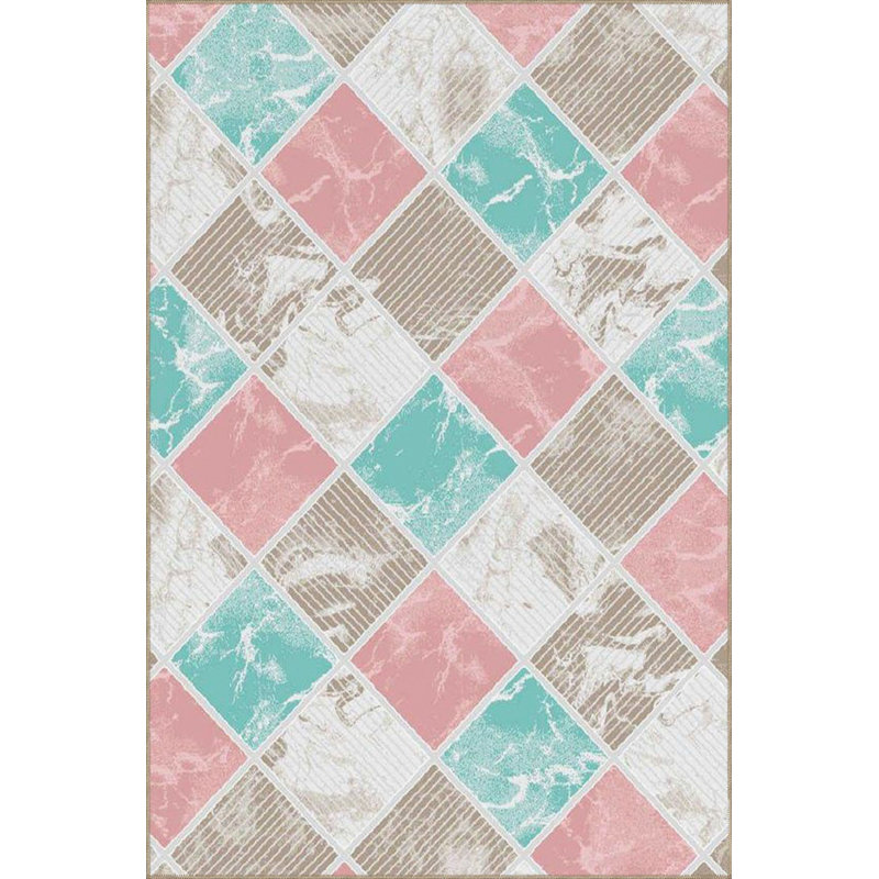 Tapis tissé multicolore à motif pastel et lavable, Carré 4 pi 11 po