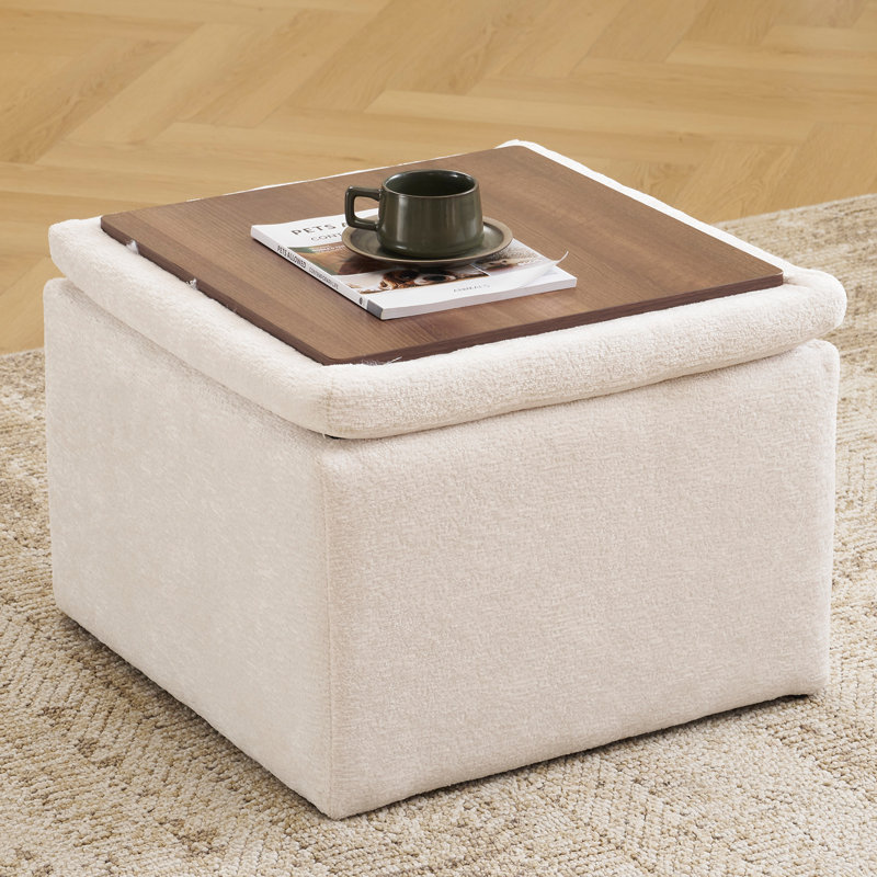 Cube Storage Ottoman,  Multi-Functional Footrest,White, Chenille, White