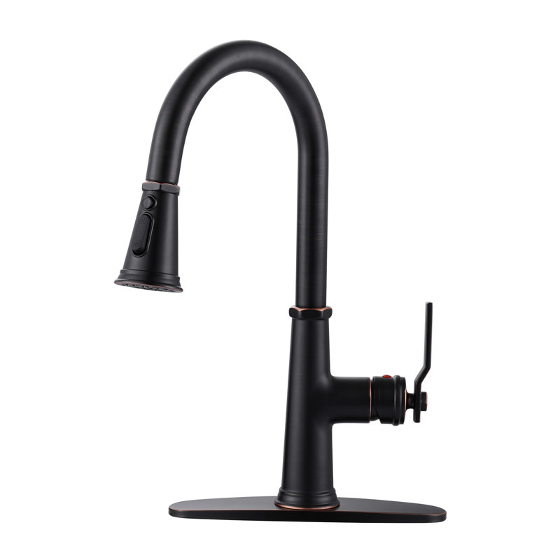Stainless Steel 3-Function Single Handle Pull Down Kitchen Faucet With Deckplate, Oil Rubbed Bronze