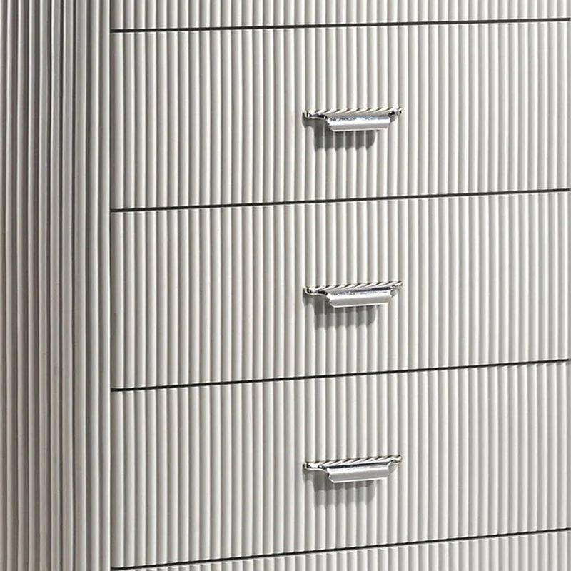 Grande commode Alda, 5 tiroirs, plateau en pierre noire, bois gris, argent