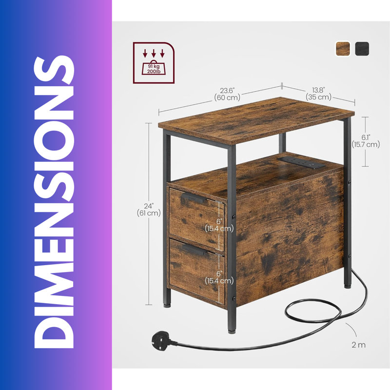 Slim Bedside Table With Power And USB Outlets