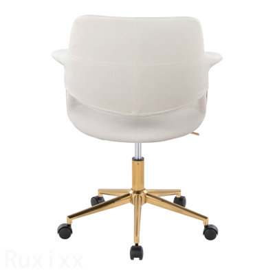 Chaise de bureau Mid-Century moderne en métal doré et velours crème