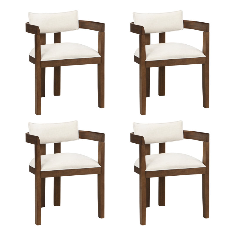 Linen Upholstered Armchair in Beige, 4, Brown