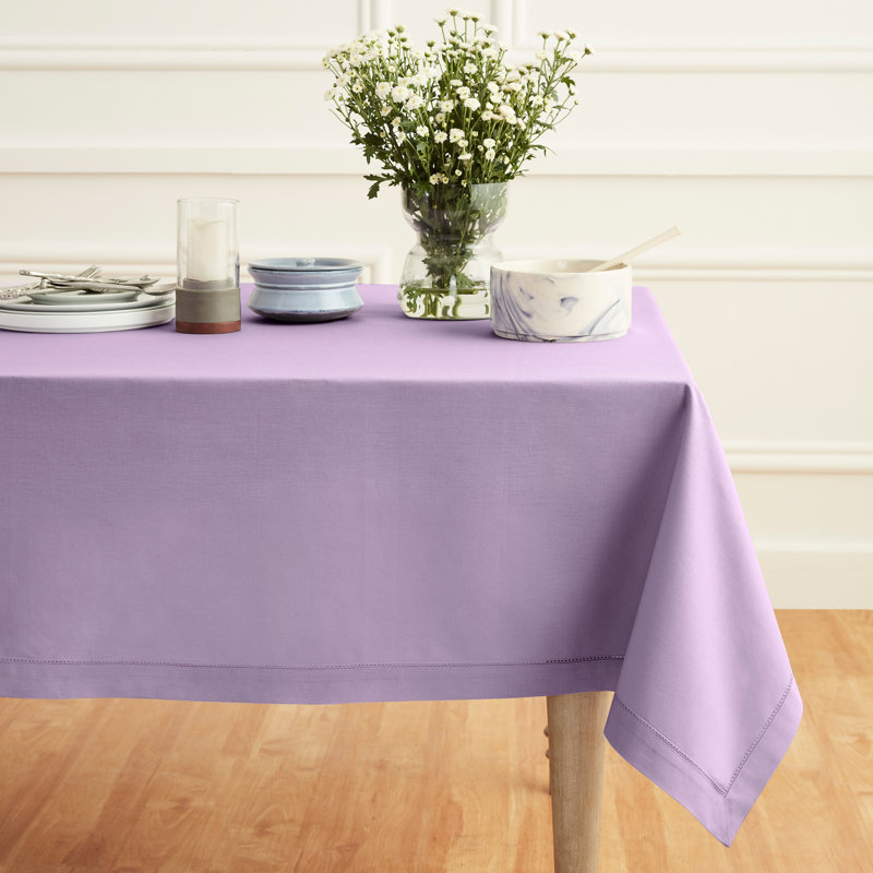 Cotton Linen Hemstitch Tablecloth, 84" x 60", Poppy Red