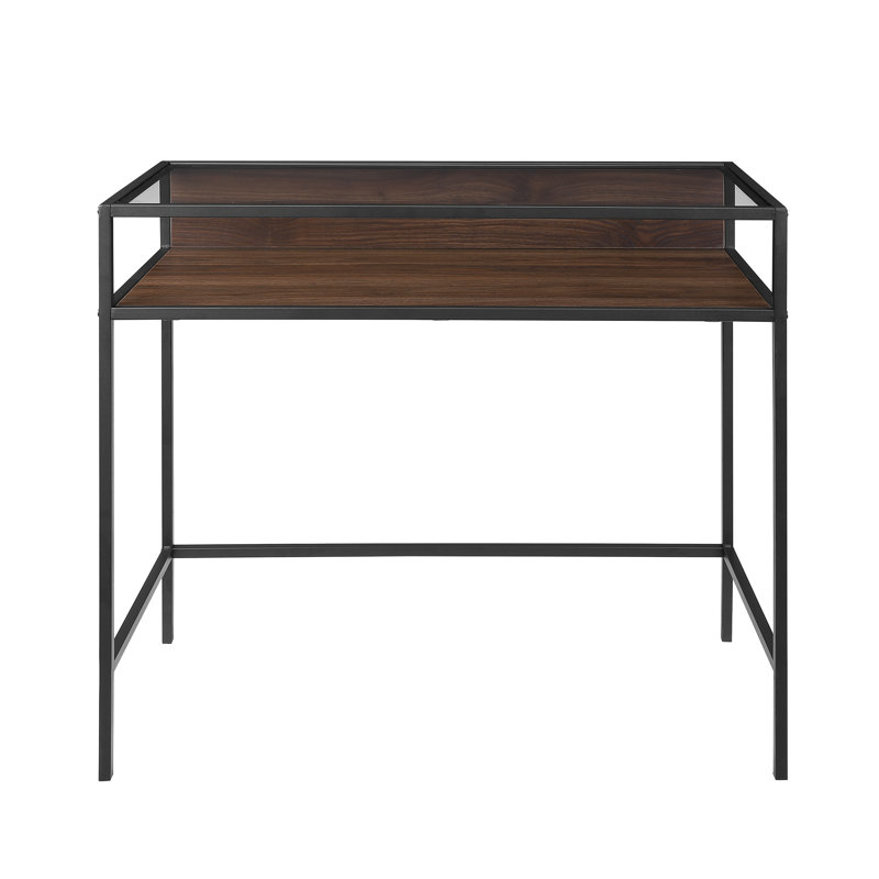 Metal Base Writing Desk, Dark Walnut