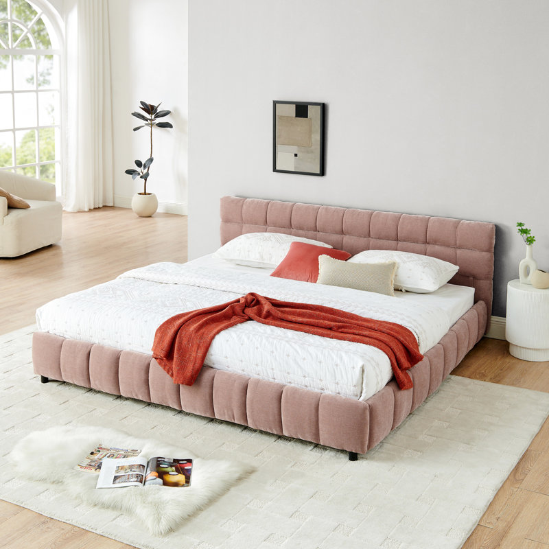 Très grand lit tapissier rose avec rangement et commodité - tiroir moderne pour une pièce bien rangée, Rose