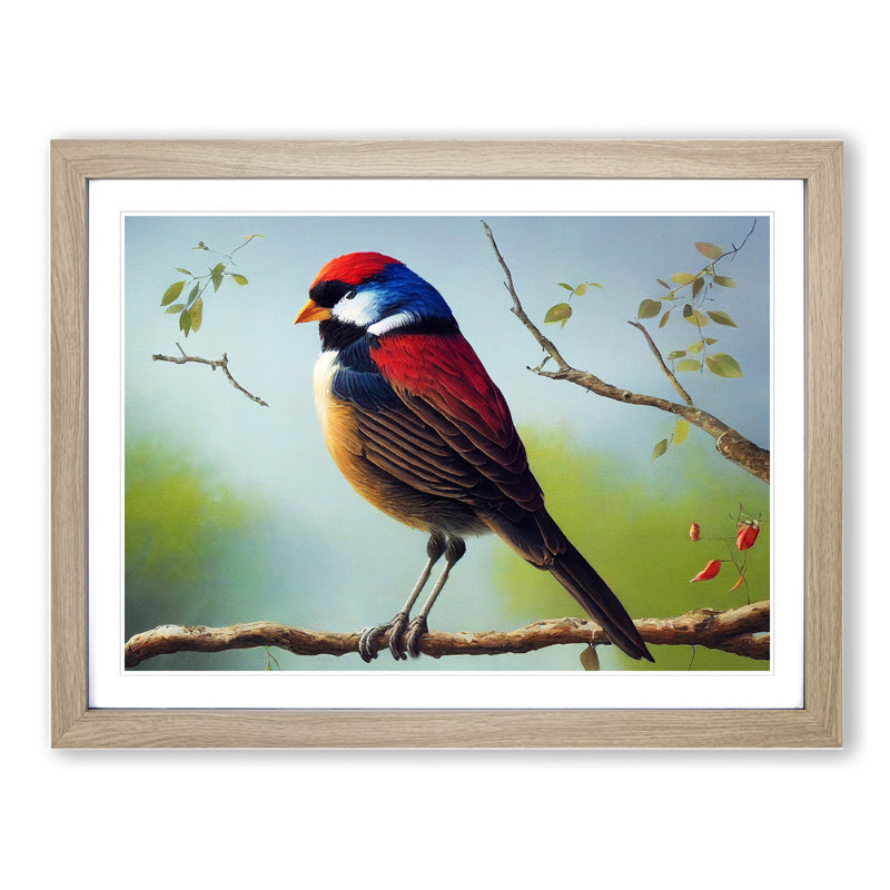 Beaming Bird - Single Picture Frame Print, Oak, 46cm H x 64cm W x 2cm D