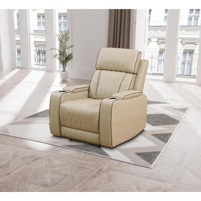 36" Breathing Leather Home Theater Power Recliner With Storage Armrest And Blue LED Lights
