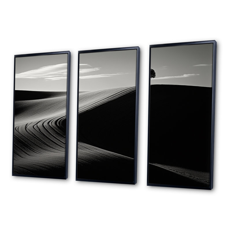 Minimalist Zen Scenery - Power Plants, ensemble d'art mural, Cadre flottant noir, H 32 po x l 48 po x P 1 po