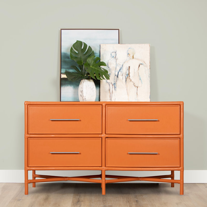Venice 4 Drawers 54" W Double Dresser, Citrus Orange