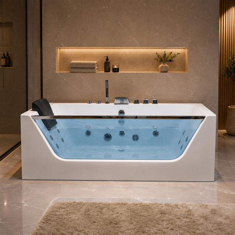 Baignoire tourbillon rectangulaire en alcôve en acrylique 59,45 po x 29,53 po