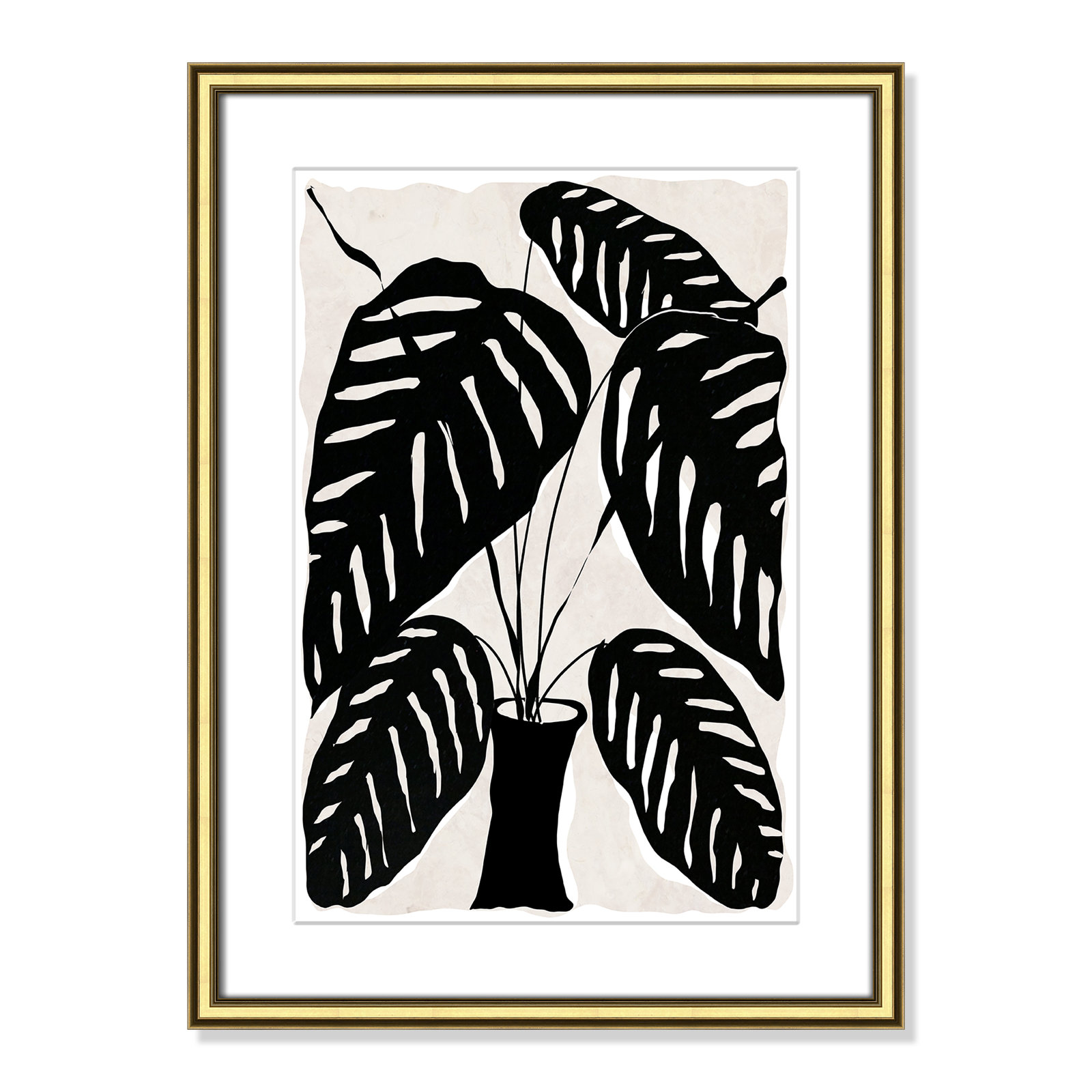 Black and White Potted Plant I Print, 24.25" H x 18.25" W x 0.88" D, Gold Framed