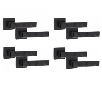 4 Pairs Modern Nova Design Premium Door Handles on Square Rose in Matt Black Finish