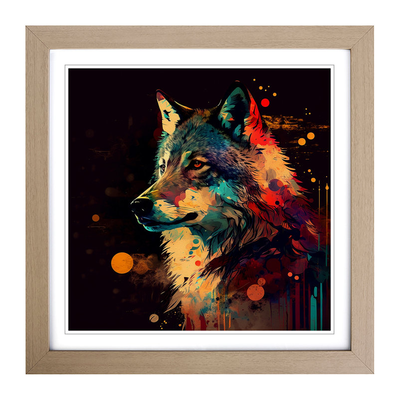 Wolf Retro Art - Framed Print, Oak Framed