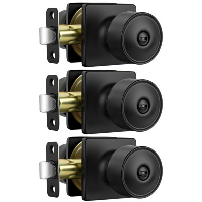 Black Interior Door Knobs, Matte Black Privacy Door Knobs, Black Square Interior DoorKnobs for Bedroom, Bathroom, Modern Design (3 Pack)
