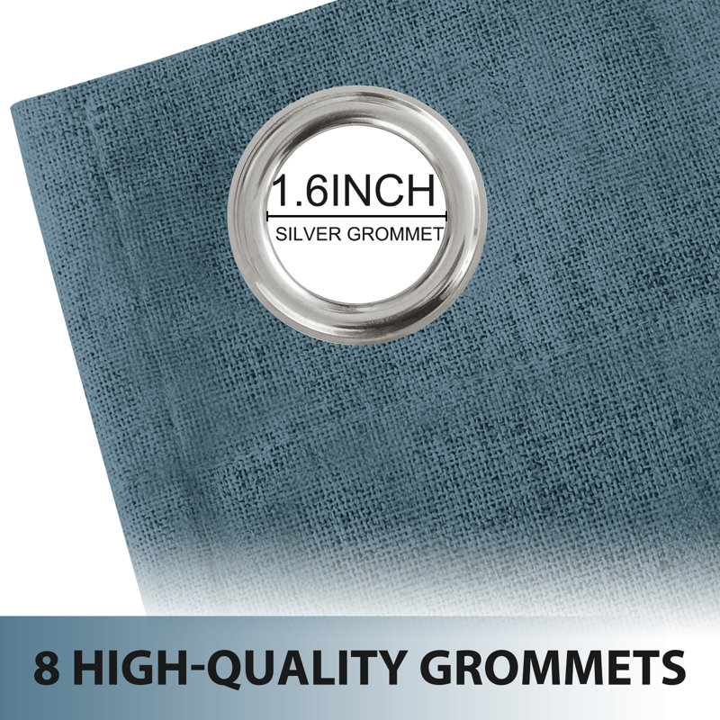 Rideaux 100% lin occultant, rideaux obscurcissant avec œillets pour chambre à coucher avec doublure blanche, Dusty Blue