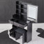 Petit meuble-lavabo de 29,2 po avec tabouret de bureau et tabouret rembourré à gauche 29,2 po, grande commande tactile, interrupteur tricolore, miroir à luminosité réglable, rangement à grande capacité, convient aux petits espaces