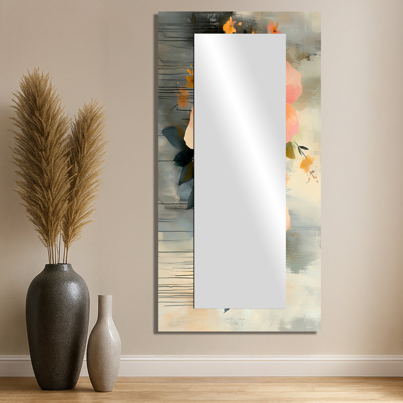 Minimalisme, Hibiscus Spring Symphony - art mural miroir décoratif floral - imprimé sur métal, 28 po x 55 po