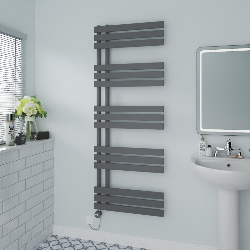 Rizza Designer Towel Rail Heated Towel Rails, Anthracite, 160cm H x 60cm W x 7.35cm D