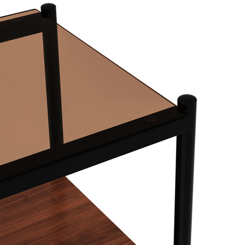 2 tables de bout rectangulaires robustes, en verre trempé et de couleur brune, L 19,1 po x l 15,25 po, H 21,58 po, capacité de charge de 110 lb de 2 tables de salon - teinte supérieure, capacité de charge