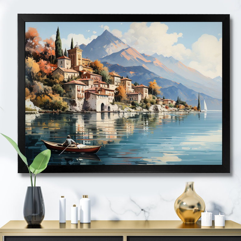 Italie, art mural sur toile, impression de voyage sur le lac de Côme - Italie sur le lac de Côme, H 24 po x l 32 po x P 1 po