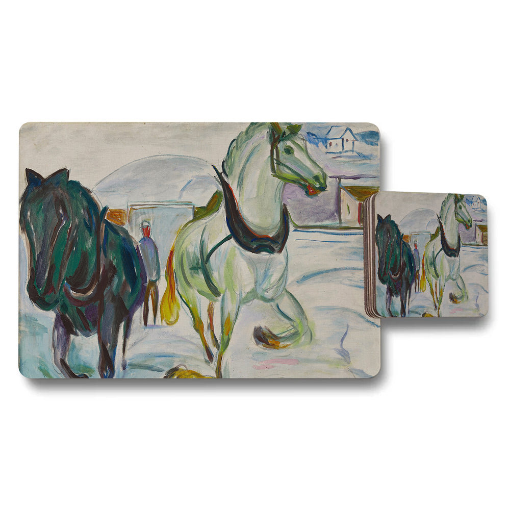 Horse Painting Placemats And Coasters Set Abstract Equine Art