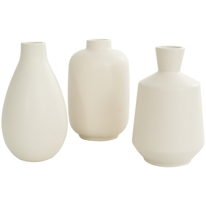 Mable 3 Piece Ceramic Table Vase Set, Cream