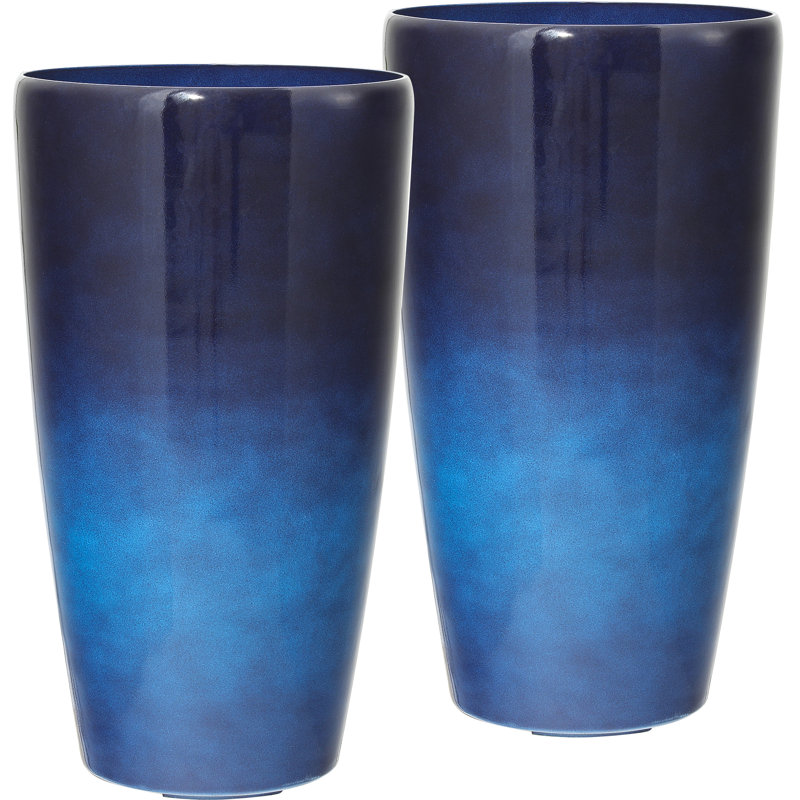 22.83 "H Set of 2 Deep Water Blue Round Planter with Drainage Hole Set 2 Blue Round Planter