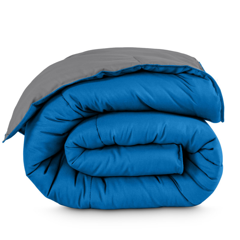 Édredon réversible en microfibre ultra douce de qualité supérieure, Gris/bleu moyen, Édredon simple/simple TG