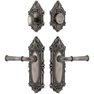 Ensemble de grandes plaques d'entrée victoriennes Grandeur Grande avec levier Georgetown en laiton rétro