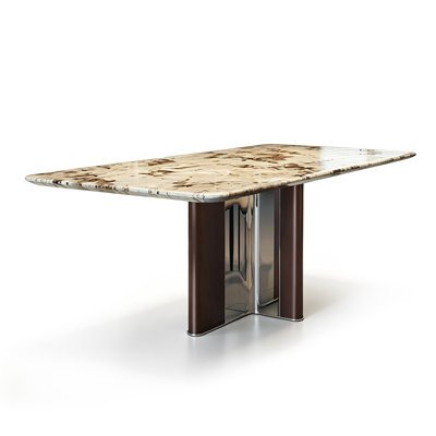 Bronze+Silver Rectangular Marble+Manufactured Wood+Stainless Steel Dining Table