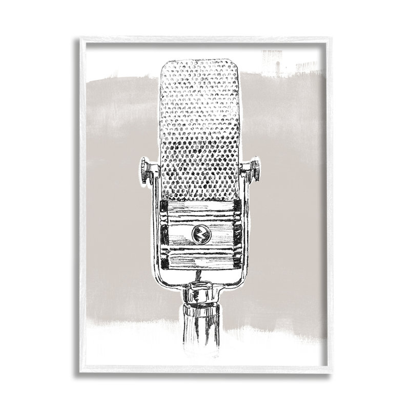 «Vintage Microphone Music Dessin On Wood» par June Erica Vess, impression, H 11 po x l 14 po x P 1,5 po