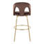 Tabouret de bar à hauteur fixe avec pivot en métal doré et velours espresso avec repose-pieds rond en métal doré - ensemble de 2