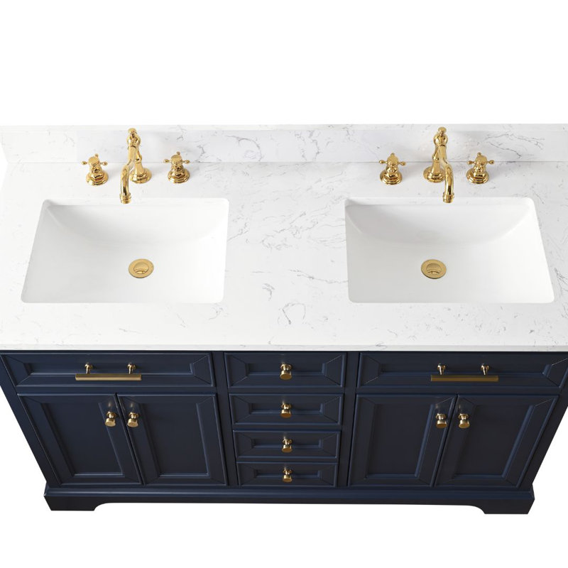 Thompson 54" W Double Bathroom Vanity, Indigo Blue/Brushed Gold