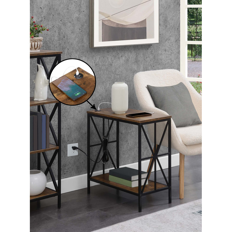 Table de bout avec rangement Jaiseon, Plateau en bois de grange / base noire