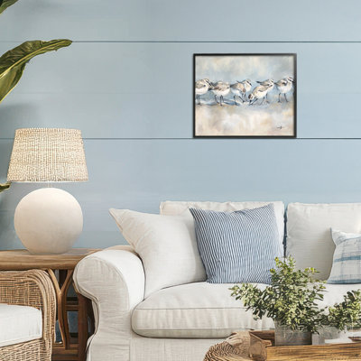 Shore Birds Lineup on Beach Framed Giclee, design by Ramona Murdock