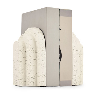Serre-livres en résine imitation travertin blanc moucheté (1 paire), butoirs de livres décoratifs en forme d'arche, antidérapants et modernes, parfaits pour une étagère de salon, de chambre ou de bureau.