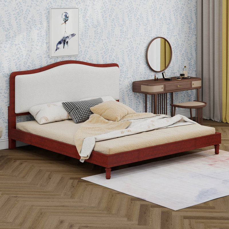 Très grand lit plateforme en bois avec tête de lit Boucle, Espresso/blanc