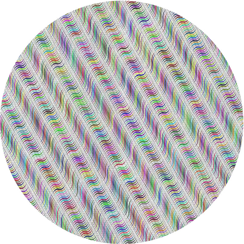 Tapis gris/vert/rouge à motifs, Rond 4 pi