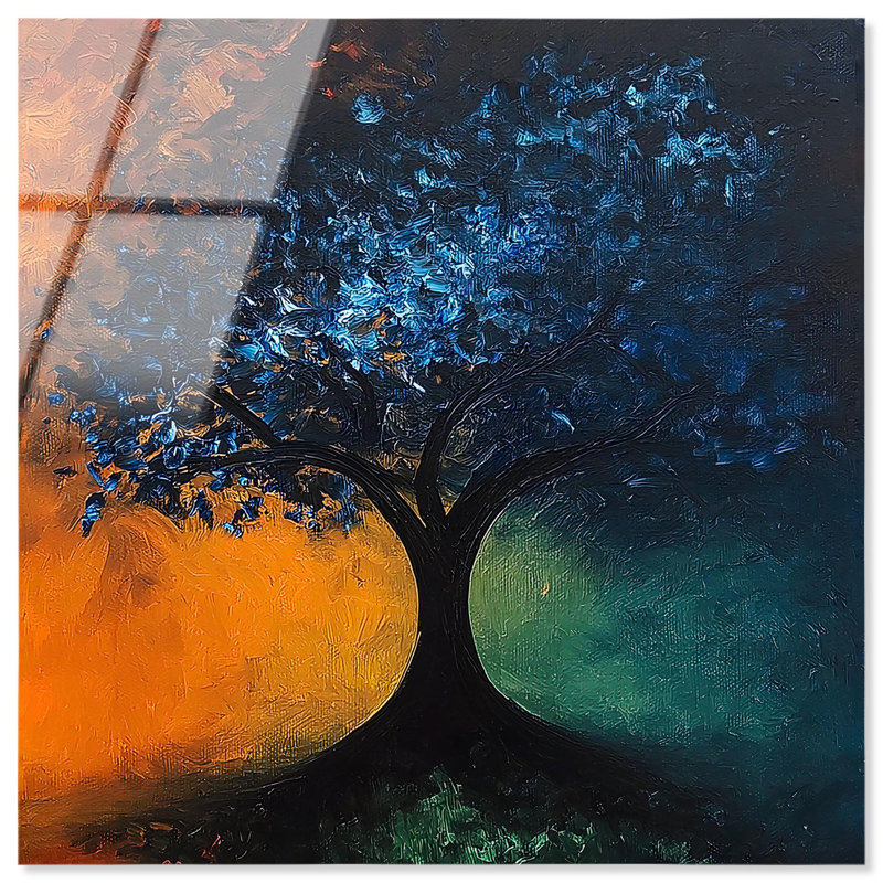 «Tree of Opposites II», peintures à l'acrylique par Art Remedy, prêt à être accroché, H 12 po x l 12 po