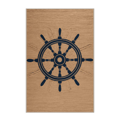 Washable Ships wheel Nautical Area Rug