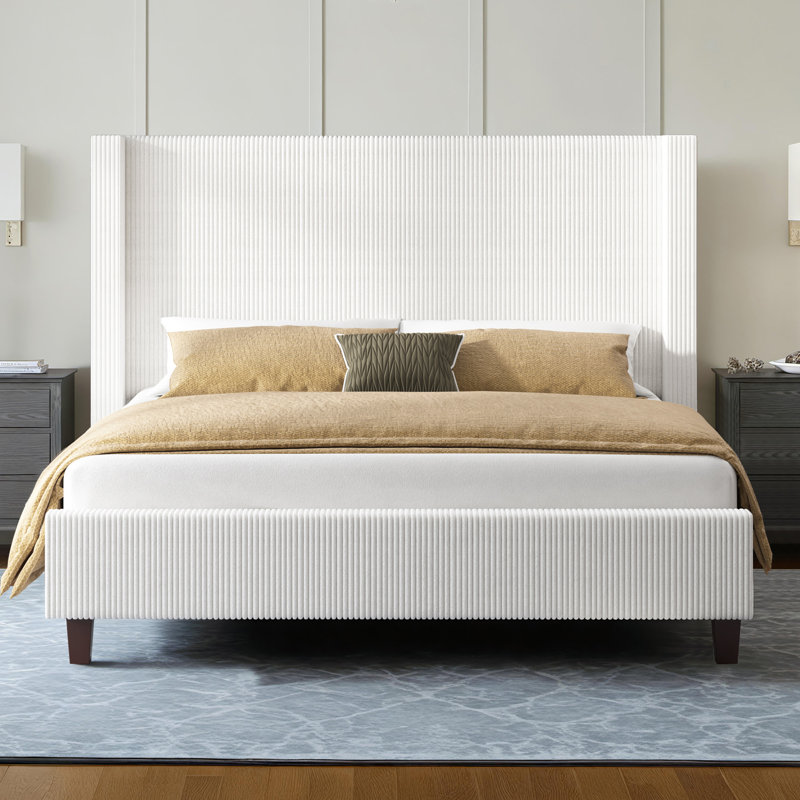 Lit tapissier Wauseon, Grand lit, Blanc