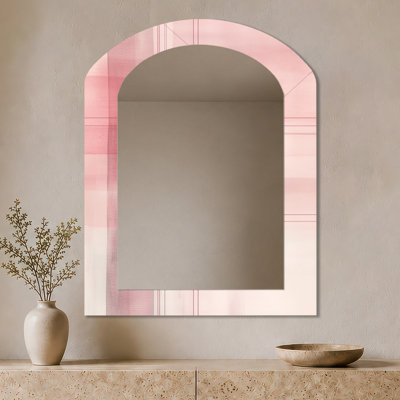Contemporary Arch Wall Mirror – Blush Grid I, Metal Print