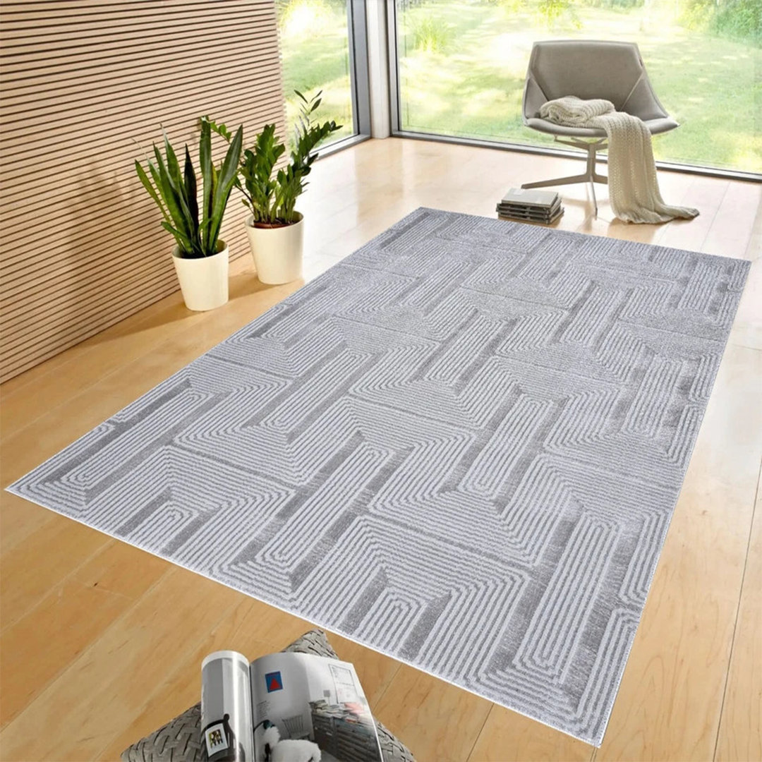 Luna Silver Geometric Area Rug & Runner – Modern Non-Slip Carpet For Living Room, Bedroom, Hallway & Lounge | Soft Durable Floor Mat