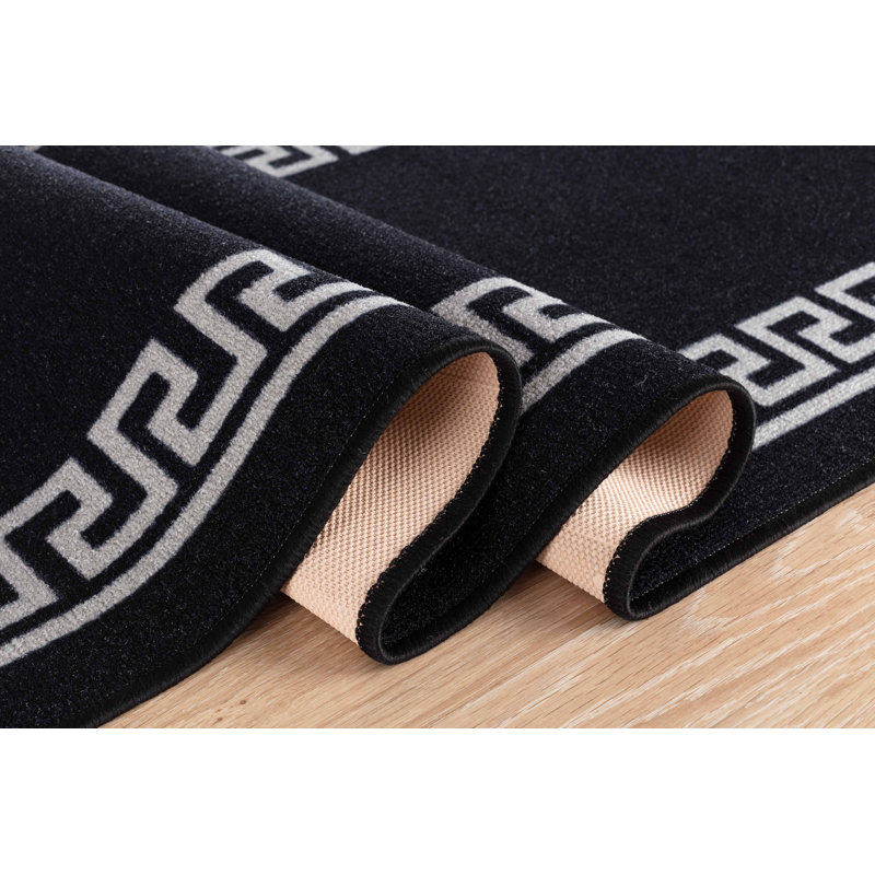 Rampzipoor Non-Slip Geometric Doormat, Black, Runner 67 x 220cm