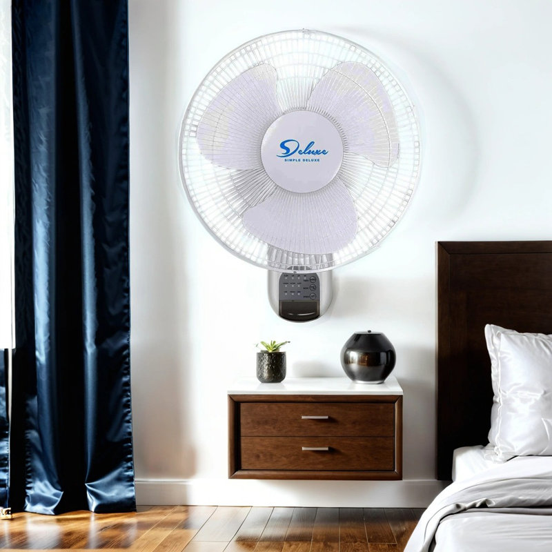 16 in. White Digital Wall Mount Fan with Remote Control 3-Speed-3 Oscillating Modes 72 in. Power Cord, ETL Certified