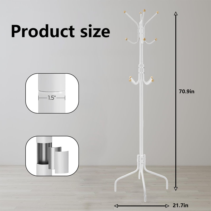 Freestanding Metal Coat Rack For Entryway And Corner, White