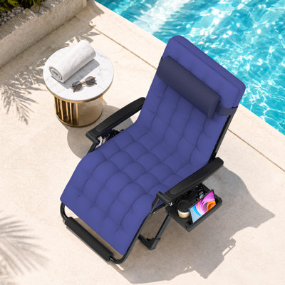 Chaise Zero Gravity avec coussin, chaise longue inclinable réglable de 90 ° à 170 °, fauteuil inclinable d'extérieur pliant robuste avec serrure en alliage d'aluminium, capacité de 500 lb pour le patio, le camping et la plage