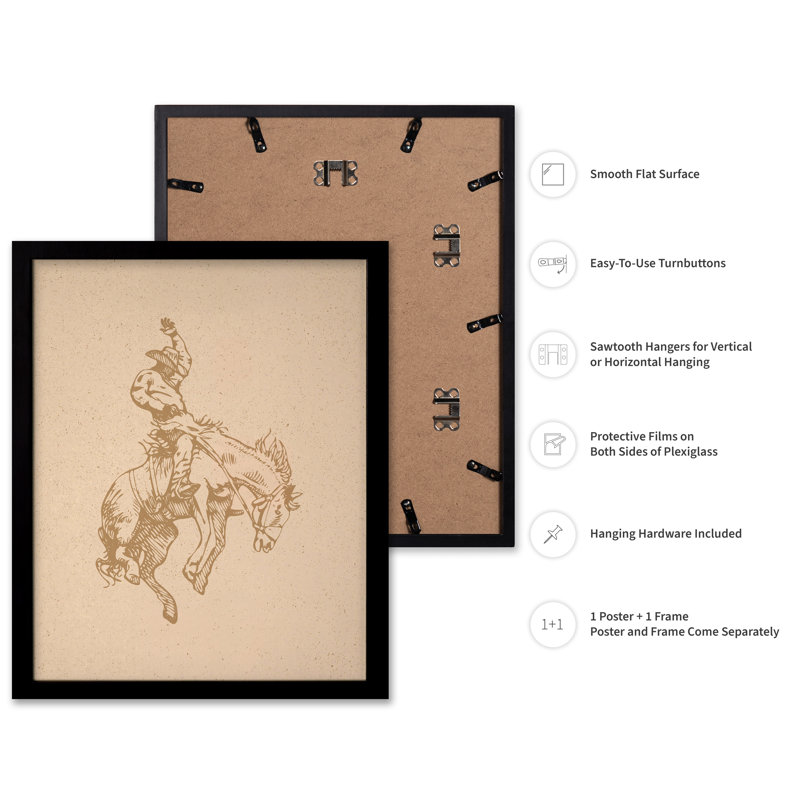 Beige Cowboy Horseback, Black Framed, Poster, 12"H x 16"W