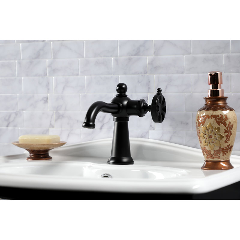 Kingston Brass Belknap Single-Handle 1-Hole Deck Mount Bathroom Faucet with Push Pop-Up, Matte Black